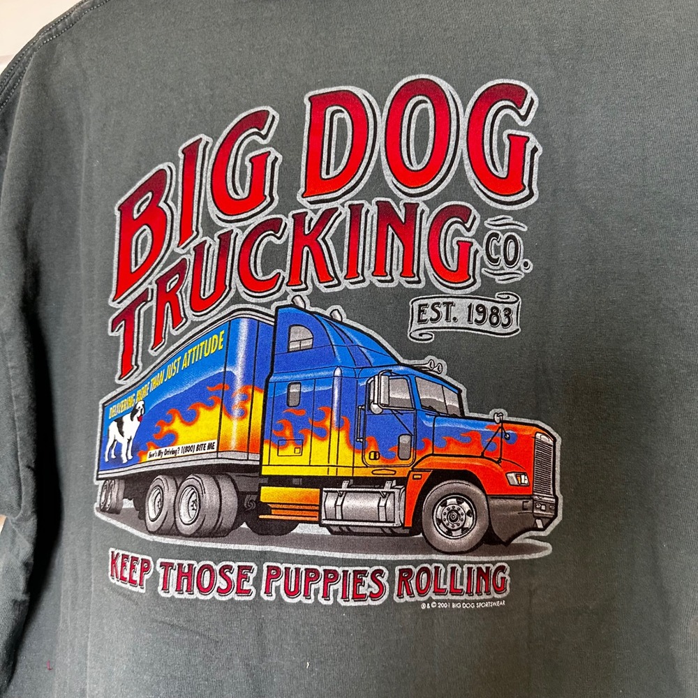 Vintage Big Dogs Trucking Co T-Shirt Mens LG 2001 Semi Truck Graphic T green